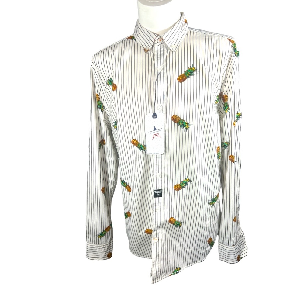 Stars & Stripes Mens Button Up Shirt Pineapple Print Long Sleeve Slim Fit Sz Med